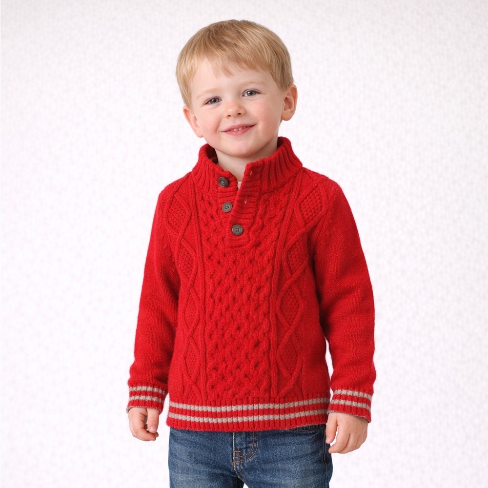 Lands' End Red Cable Knit Cowl Neck Sweater